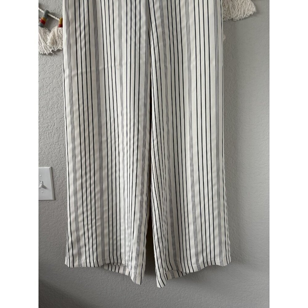 Long Tall Sally Pin Striped Wide Leg Pull On Trouser Pants Nautical Coastal 12 - Picture 9 of 9